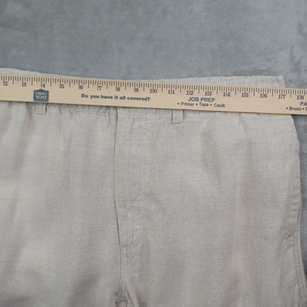 Caribbean 100% Linen Cargo Pants Men's 36x30 Beige Drawstring Coastal Straight